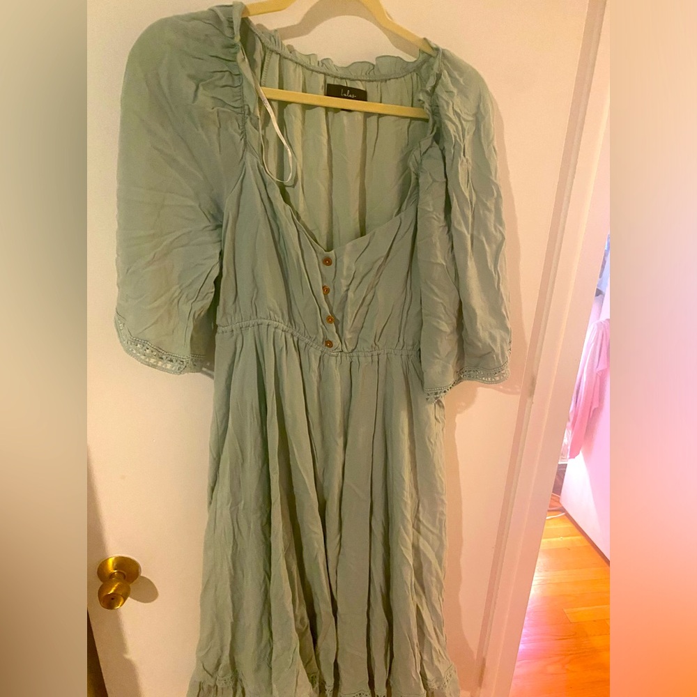My Darling Love Sage Three-Quarter Sleeve Handkerchief Dress